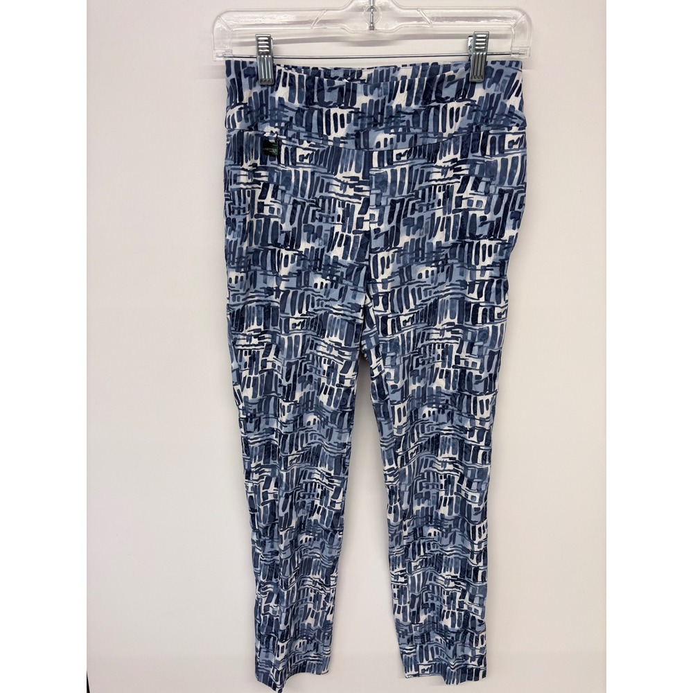 Lisette L Montreal Artsy Slim Pants Womens 4 Blue Abstract Geometric Coastal‎